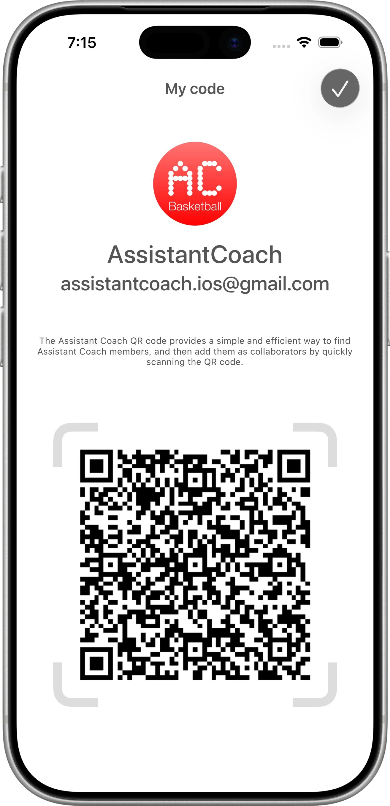 Assistant Coach QR sharing on iPhone